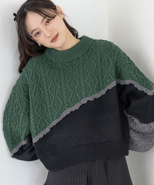 RAGEBLUE（レイジブルー）の「配色メロウ/デザインケーブルニット（ニット/セーター・レディース・ベージュ系/ブラック系/ホワイト系・FREE）」の19枚目の写真