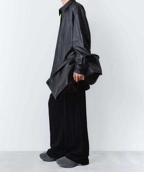 h*y様 TRISECT2 ノーカラーシンセティックレザーシャツ　ブラック シンセティックレザー L/Sシャツ / SYNTHETIC LEATHER L/S SHIRT