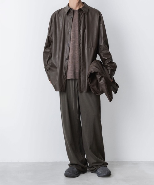 【美品】SANTACROCE レザーシャツ　黒 シンセティック スエードレザー L/S SHIRT / SYNTHETIC SUEDE