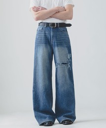 ZIP FIVE -White Line-（ジップファイブホワイトライン）の「【White Line】 バギー ストレート ダメージ デニム（デニムパンツ）」