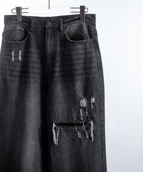 セール】【White Line】 バギー ストレート ダメージ デニム