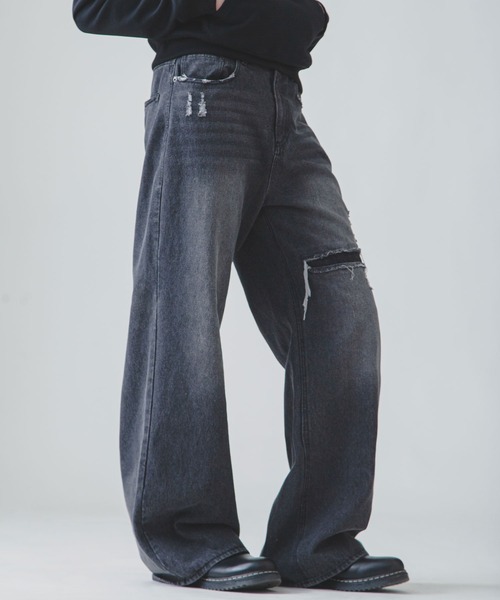 セール】【White Line】 バギー ストレート ダメージ デニム（デニム
