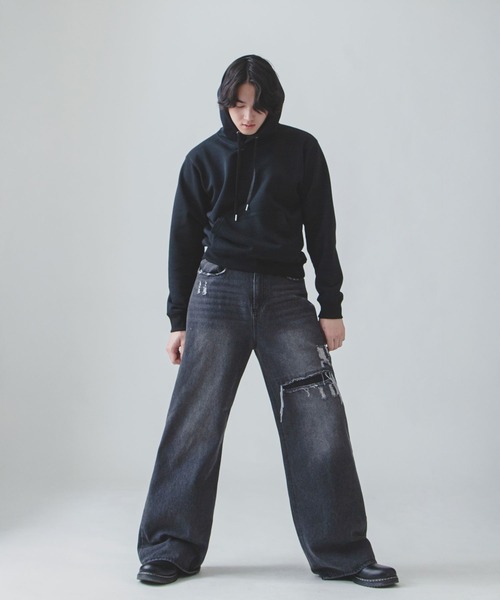 ZIP FIVE -White Line-(ジップファイブホワイトライン)の「【White Line】 バギー ストレート ダメージ デニム(デニムパンツ・メンズ・ブルー/サックスブルー/ブラック・SMALL/MEDIUM/LARGE)」の7枚目の写真