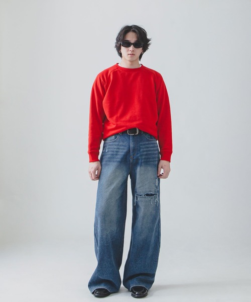 ZIP FIVE -White Line-(ジップファイブホワイトライン)の「【White Line】 バギー ストレート ダメージ デニム(デニムパンツ・メンズ・ブルー/サックスブルー/ブラック・SMALL/MEDIUM/LARGE)」の17枚目の写真