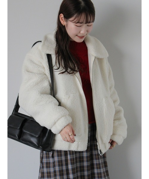 ehka sopo（エヘカソポ）の「ボアジップアップブルゾン（ブルゾン・レディース・ブルー/キナリ/ベージュ・F）」の4枚目の写真