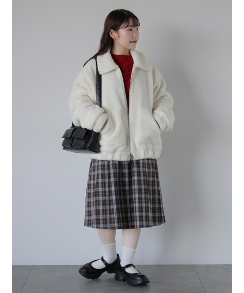 ehka sopo（エヘカソポ）の「ボアジップアップブルゾン（ブルゾン・レディース・ブルー/キナリ/ベージュ・F）」の7枚目の写真