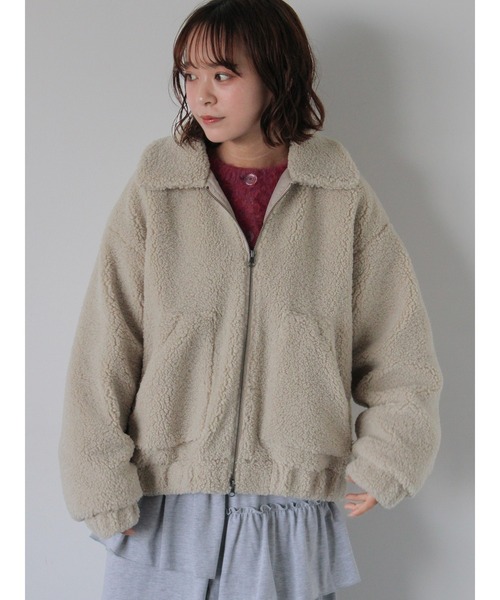 ehka sopo（エヘカソポ）の「ボアジップアップブルゾン（ブルゾン・レディース・ブルー/キナリ/ベージュ・F）」の11枚目の写真