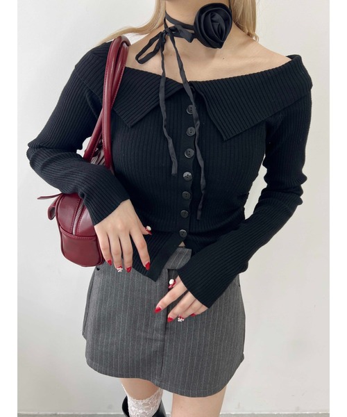 PHILLY】フロントボタンオフショルトップス（Tシャツ/カットソー