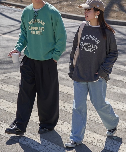 CIAOPANIC TYPY(チャオパニックティピー)の「【ユニセックス】ビックシルエットカレッジロゴプリントニット(ニット/セーター・メンズ・ブラウン/ライトグレー/チャコールグレー/グリーン・LARGE/MEDIUM)」の4枚目の写真