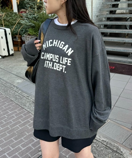 CIAOPANIC TYPY(チャオパニックティピー)の「【ユニセックス】ビックシルエットカレッジロゴプリントニット(ニット/セーター・メンズ・ブラウン/ライトグレー/チャコールグレー/グリーン・LARGE/MEDIUM)」の21枚目の写真