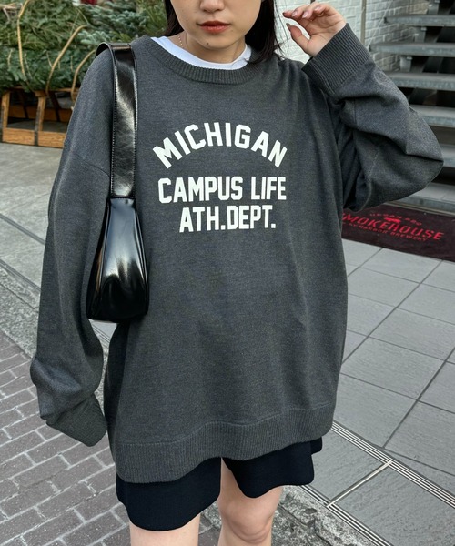 CIAOPANIC TYPY(チャオパニックティピー)の「【ユニセックス】ビックシルエットカレッジロゴプリントニット(ニット/セーター・メンズ・ブラウン/ライトグレー/チャコールグレー/グリーン・LARGE/MEDIUM)」の19枚目の写真