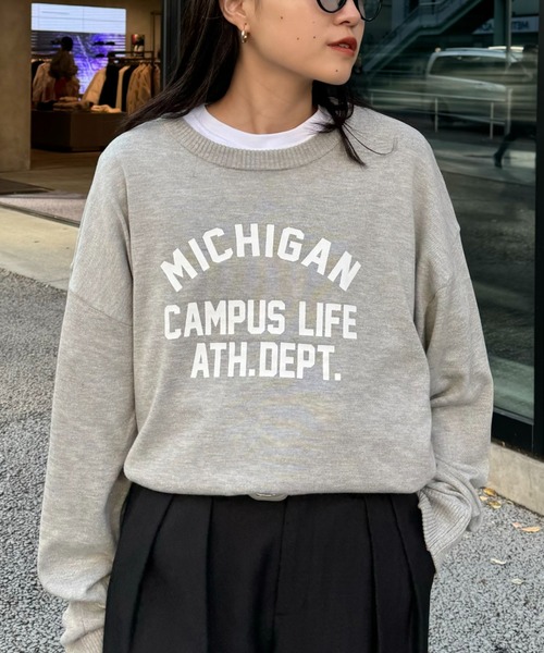 CIAOPANIC TYPY(チャオパニックティピー)の「【ユニセックス】ビックシルエットカレッジロゴプリントニット(ニット/セーター・メンズ・ブラウン/ライトグレー/チャコールグレー/グリーン・LARGE/MEDIUM)」の12枚目の写真