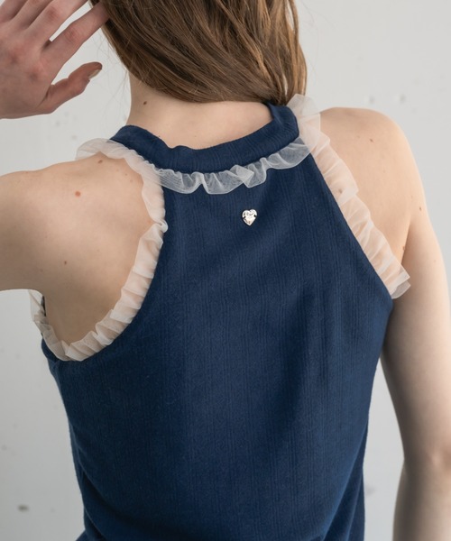idem（イデム）の「cup in tulle frill heart tank top／【カップ付き】アメスリタンクトップ（タンクトップ・レディース・グレイッシュベージュ/ネイビー・FREE）」の10枚目の写真