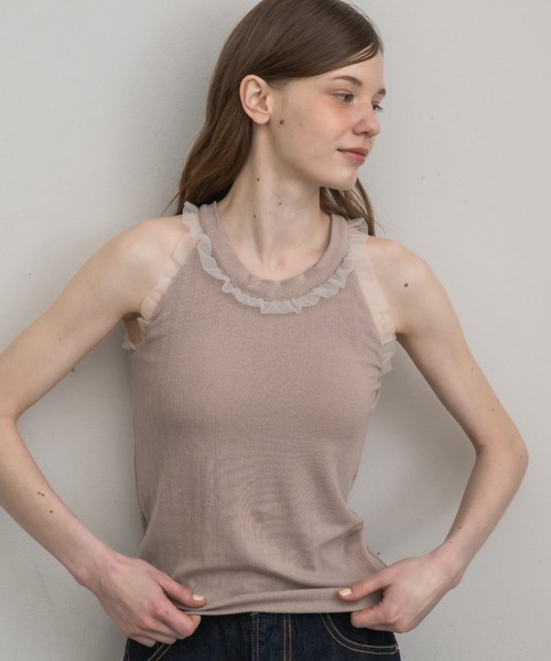 idem（イデム）の「cup in tulle frill heart tank top／【カップ付き】アメスリタンクトップ（タンクトップ・レディース・グレイッシュベージュ/ネイビー・FREE）」の15枚目の写真