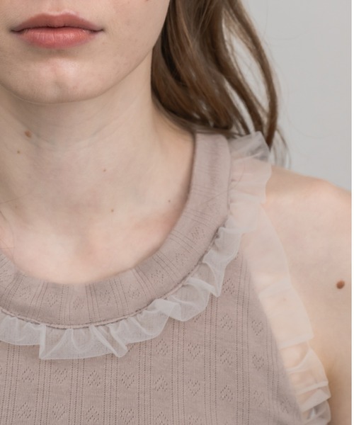 idem（イデム）の「cup in tulle frill heart tank top／【カップ付き】アメスリタンクトップ（タンクトップ・レディース・グレイッシュベージュ/ネイビー・FREE）」の19枚目の写真