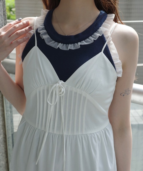idem（イデム）の「cup in tulle frill heart tank top／【カップ付き】アメスリタンクトップ（タンクトップ・レディース・グレイッシュベージュ/ネイビー・FREE）」の6枚目の写真
