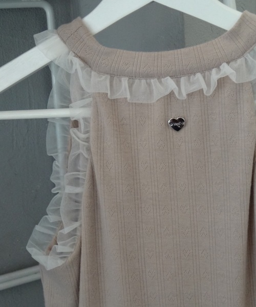 idem（イデム）の「cup in tulle frill heart tank top／【カップ付き】アメスリタンクトップ（タンクトップ・レディース・グレイッシュベージュ/ネイビー・FREE）」の4枚目の写真