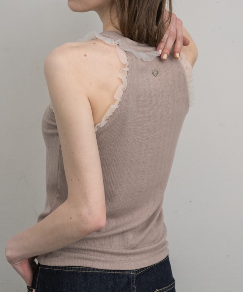 idem（イデム）の「cup in tulle frill heart tank top／【カップ付き】アメスリタンクトップ（タンクトップ・レディース・グレイッシュベージュ/ネイビー・FREE）」の17枚目の写真