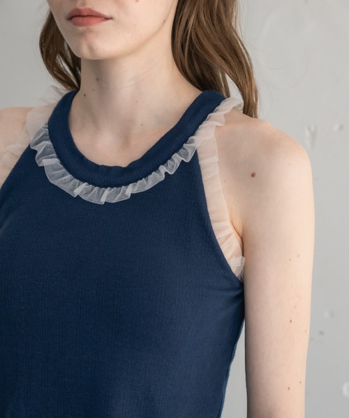 idem（イデム）の「cup in tulle frill heart tank top／【カップ付き】アメスリタンクトップ（タンクトップ・レディース・グレイッシュベージュ/ネイビー・FREE）」の9枚目の写真