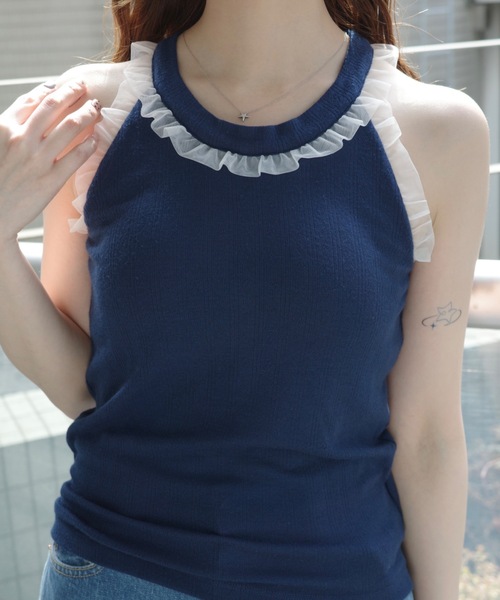 idem（イデム）の「cup in tulle frill heart tank top／【カップ付き】アメスリタンクトップ（タンクトップ・レディース・グレイッシュベージュ/ネイビー・FREE）」の20枚目の写真