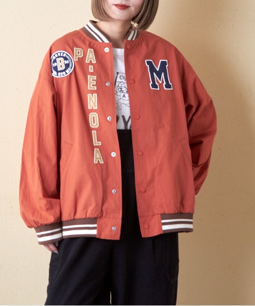 CUBE SUGAR（キューブシュガー）の「綿ダンプロゴワッペンスタジャン（スタジャン・レディース・ブルー/マルチ/チャコールグレー/オレンジ/ベージュ・M）」の4枚目の写真