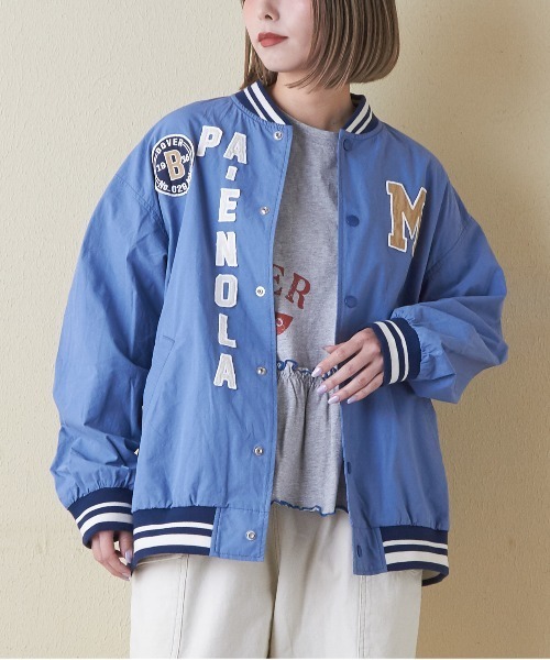 CUBE SUGAR（キューブシュガー）の「綿ダンプロゴワッペンスタジャン（スタジャン・レディース・ブルー/マルチ/チャコールグレー/オレンジ/ベージュ・M）」の3枚目の写真