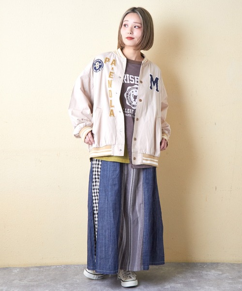 CUBE SUGAR（キューブシュガー）の「綿ダンプロゴワッペンスタジャン（スタジャン・レディース・ブルー/マルチ/チャコールグレー/オレンジ/ベージュ・M）」の9枚目の写真