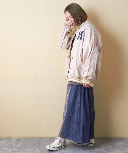 CUBE SUGAR（キューブシュガー）の「綿ダンプロゴワッペンスタジャン（スタジャン・レディース・ブルー/マルチ/チャコールグレー/オレンジ/ベージュ・M）」の10枚目の写真