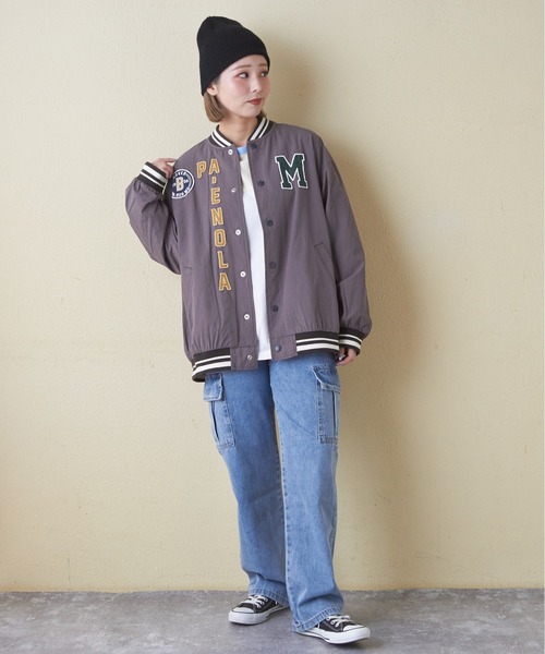 CUBE SUGAR（キューブシュガー）の「綿ダンプロゴワッペンスタジャン（スタジャン・レディース・ブルー/マルチ/チャコールグレー/オレンジ/ベージュ・M）」の6枚目の写真