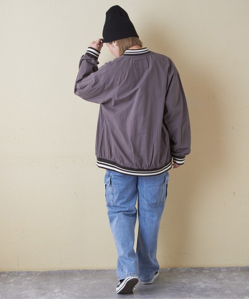 CUBE SUGAR（キューブシュガー）の「綿ダンプロゴワッペンスタジャン（スタジャン・レディース・ブルー/マルチ/チャコールグレー/オレンジ/ベージュ・M）」の8枚目の写真