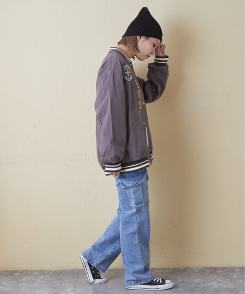 CUBE SUGAR（キューブシュガー）の「綿ダンプロゴワッペンスタジャン（スタジャン・レディース・ブルー/マルチ/チャコールグレー/オレンジ/ベージュ・M）」の7枚目の写真