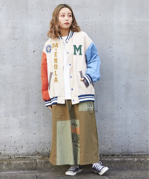 CUBE SUGAR（キューブシュガー）の「綿ダンプロゴワッペンスタジャン（スタジャン・レディース・ブルー/マルチ/チャコールグレー/オレンジ/ベージュ・M）」の18枚目の写真