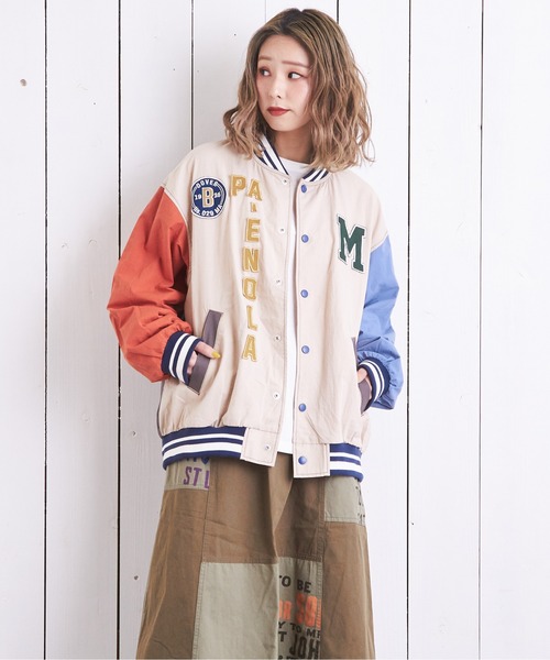 CUBE SUGAR（キューブシュガー）の「綿ダンプロゴワッペンスタジャン（スタジャン・レディース・ブルー/マルチ/チャコールグレー/オレンジ/ベージュ・M）」の20枚目の写真