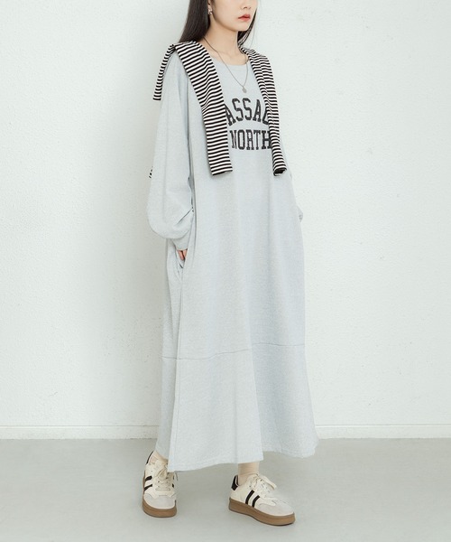 MAISON DE THERESE(メゾン ド テレーズ)の「ビッグシルエットロゴスウェットロングワンピース(ワンピース・レディース・ブラック/グレー/キャメル・FREE)」の13枚目の写真