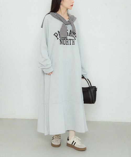 MAISON DE THERESE(メゾン ド テレーズ)の「ビッグシルエットロゴスウェットロングワンピース(ワンピース・レディース・ブラック/グレー/キャメル・FREE)」の15枚目の写真