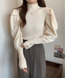 WEGO/パフスリーブ袖ボタンハイネックニットトップス