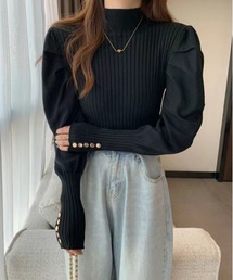 WEGO/パフスリーブ袖ボタンハイネックニットトップス