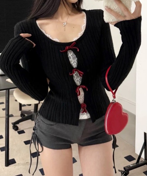 frunco(フランコ)の「リボンカッティングニットトップス(ニット/セーター・レディース・ホワイト/ブラック/ブルー/レッド・FREE)」の3枚目の写真