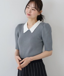 白衿パフスリーブニット