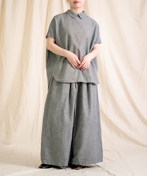 prit]綿麻平織 スリーブレス衿付プルオーバー