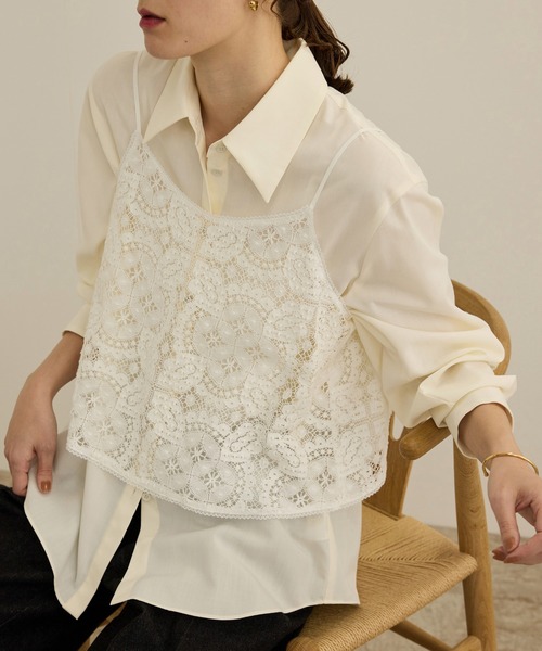 ROPE'（ロペ）の「CLUNY(クルーニー) コットンレースキャミソール（キャミソール・レディース・オフホワイト・FREE）」の4枚目の写真