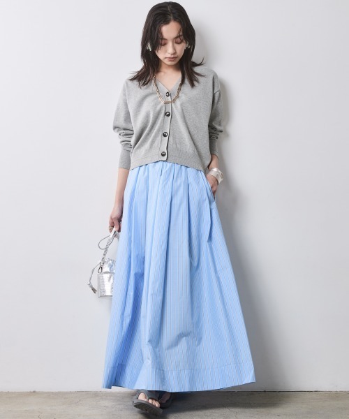 CHIC STYLE（シックスタイル）の「綿100％タックマキシスカート＜大きいサイズ有＞シックスタイル（スカート・レディース・ネイビー/ベージュ系/ブルー系・LL/L/M/5L/4L/3L）」の5枚目の写真