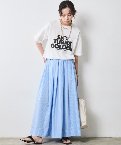 CHIC STYLE（シックスタイル）の「綿100％タックマキシスカート＜大きいサイズ有＞シックスタイル（スカート・レディース・ネイビー/ベージュ系/ブルー系・LL/L/M/5L/4L/3L）」の6枚目の写真