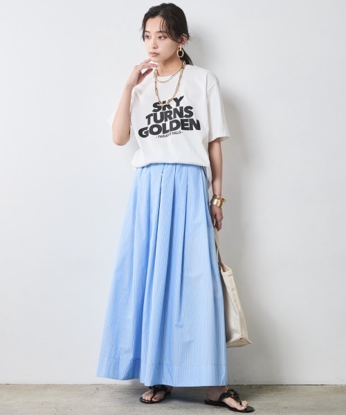 CHIC STYLE（シックスタイル）の「綿100％タックマキシスカート＜大きいサイズ有＞シックスタイル（スカート・レディース・ネイビー/ベージュ系/ブルー系・LL/L/M/5L/4L/3L）」の7枚目の写真