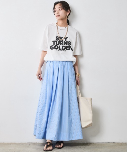 CHIC STYLE（シックスタイル）の「綿100％タックマキシスカート＜大きいサイズ有＞シックスタイル（スカート・レディース・ネイビー/ベージュ系/ブルー系・LL/L/M/5L/4L/3L）」の9枚目の写真