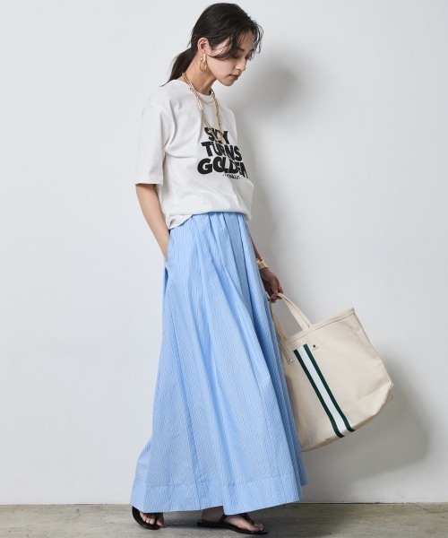 CHIC STYLE（シックスタイル）の「綿100％タックマキシスカート＜大きいサイズ有＞シックスタイル（スカート・レディース・ネイビー/ベージュ系/ブルー系・LL/L/M/5L/4L/3L）」の10枚目の写真