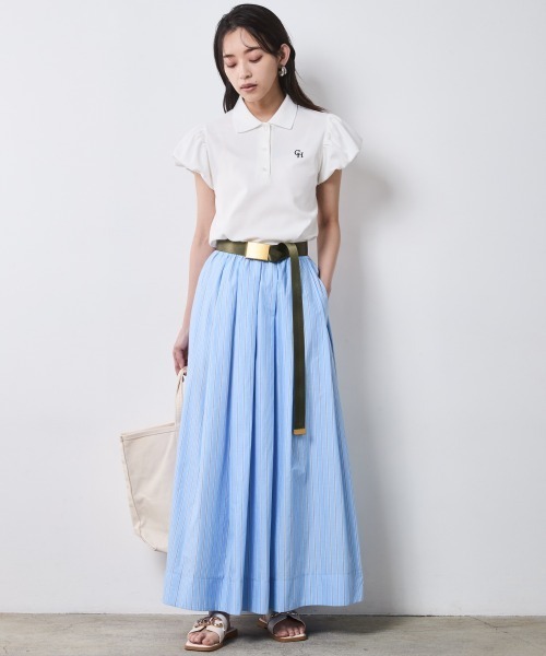 CHIC STYLE（シックスタイル）の「綿100％タックマキシスカート＜大きいサイズ有＞シックスタイル（スカート・レディース・ネイビー/ベージュ系/ブルー系・LL/L/M/5L/4L/3L）」の11枚目の写真