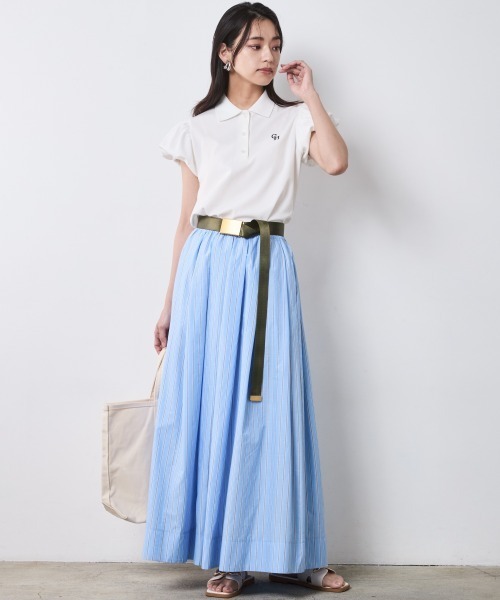 CHIC STYLE（シックスタイル）の「綿100％タックマキシスカート＜大きいサイズ有＞シックスタイル（スカート・レディース・ネイビー/ベージュ系/ブルー系・LL/L/M/5L/4L/3L）」の12枚目の写真