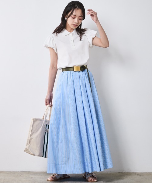 CHIC STYLE（シックスタイル）の「綿100％タックマキシスカート＜大きいサイズ有＞シックスタイル（スカート・レディース・ネイビー/ベージュ系/ブルー系・LL/L/M/5L/4L/3L）」の13枚目の写真