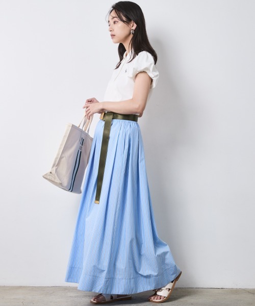 CHIC STYLE（シックスタイル）の「綿100％タックマキシスカート＜大きいサイズ有＞シックスタイル（スカート・レディース・ネイビー/ベージュ系/ブルー系・LL/L/M/5L/4L/3L）」の14枚目の写真